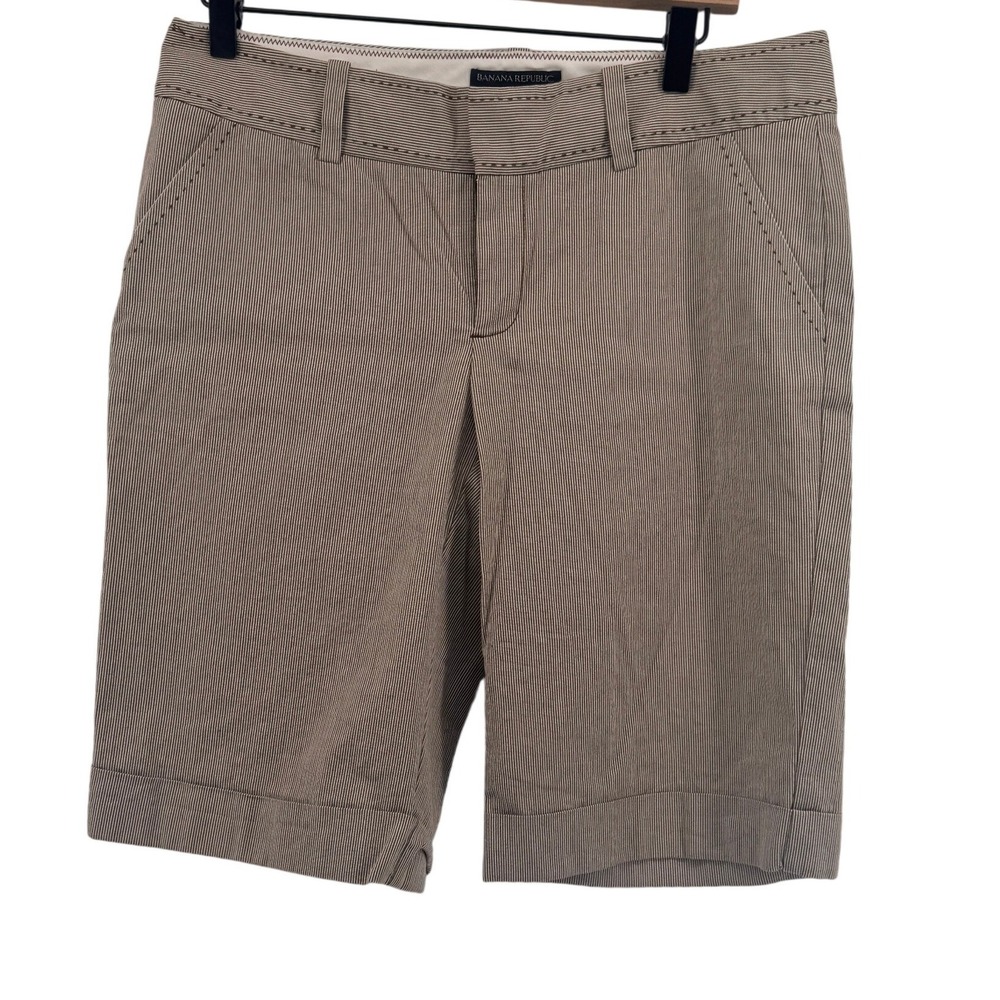 Banana Republic Martin Fit Brown Striped Cuffed Shorts Size 8 Cotton